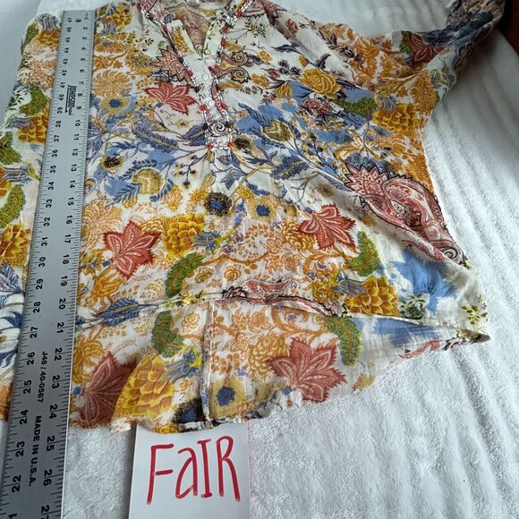 Raga Womens Floral Sequin Detail Henley Blouse Top Small Long Sleeve Multicolor - Picture 7 of 8